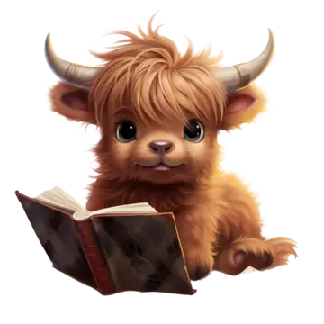 pngtree wisdom in miniature baby highland cow s reading journey png image 11382117